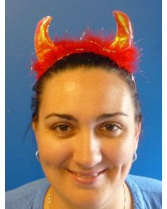 Devil Horns On Head Band - Red Fabric (DUADHF)