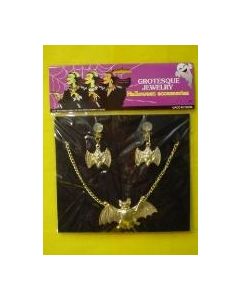 Gold Bat Jewellery Set inc earrings and Necklace (DUAJEWBAT)