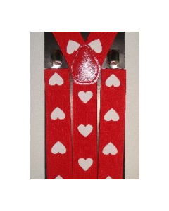 Hearts White Print on Red Adult Braces / Suspenders (DUASHEARTS)