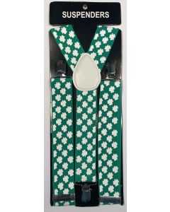 Shamrocks White Print on Green Braces / Suspenders (DUASSHAM)