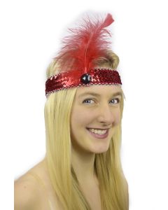 Flapper Head Band Red Feather (FHB222-6)