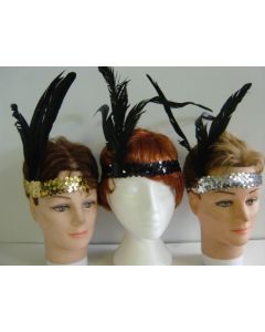 Sequin Headband Black with Feather (HBSEF-Black)