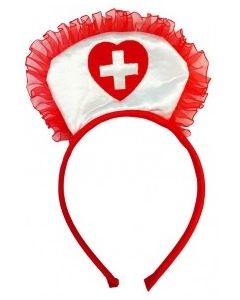 White Nurse Headband With Red Heart Cross (HE3239)