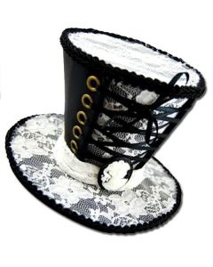 Mini Top Hat Hair Clip - Black & White (HE7104)
