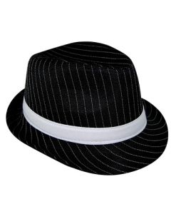Pinstripe Gangster Hat - Fedora - Black (HTGA3211BK)