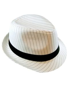 Pinstripe Gangster Hat - Fedora - White (HTGA3211WH)