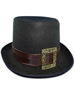 Steampunk Black Top Hat With Buckle (HTTO3292)