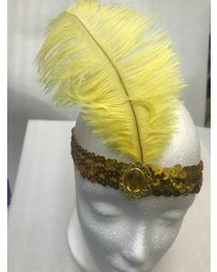 1920's Headband - Gold Band With Yellow Feather (CB1175)
