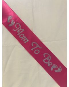 Sash - Mom To Be - Pink With Silver Glitter Print (CB0812)