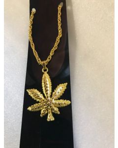 Marijuana Cannabis Leaf Gold Pendant Necklace (CB3996)