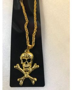 Pirate Skull and Crossbones Gold Pendant Necklace (CB3997)