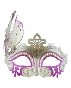 Metal Masquerade Mask - Silver/Pink (MA3284)