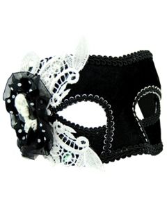 Masquerade Mask - Black With White Lace (MA7164)