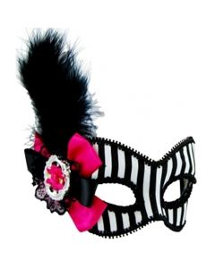 Masquerade Mask - Black & White With Feath (MF7146)