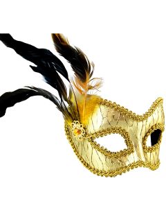 Masquerade Mask - Gold With Side Feathers (MF7148)