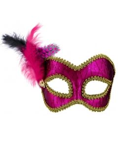 Masquerade Mask - Pink/Gold With Feathers (MF7149)