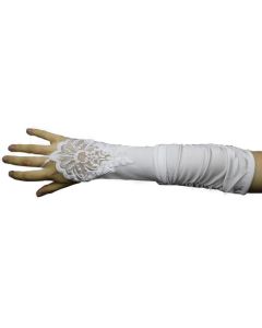 Long White Fingerless Satin and Lace Gloves (MIC054W)