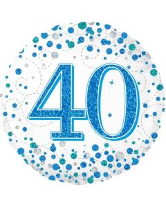 40th Sparkling Fizz Blue - 45cm Foil Balloon (OT226683)