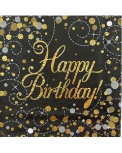 Sparkling Fizz Black Gold - Napkin Happy Birthday (Pack of 16) (635920A)