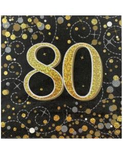 Sparkling Fizz Black and Gold - Napkin 80th (Pack of 16) (OT636026)
