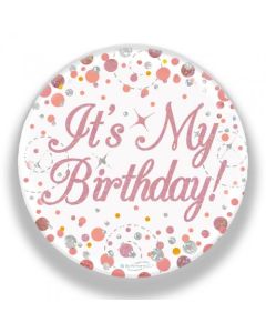 Badge 75mm Sparkling Fizz Happy Birthday Rose Gold (OT654303A)
