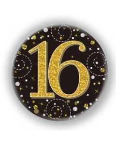 Badge 75mm 16th Sparkling Fizz Black and Gold (OT654440)