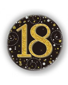 Badge 75mm 18th Sparkling Fizz Black and Gold (OT654457)