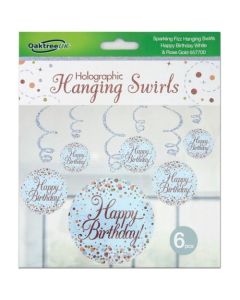Hanging Swirl Sparkling Fizz Rose Gold Happy Birthday (Pack of 6) (OT657700)