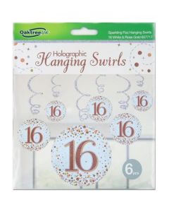 16th Hanging Swirl Sparkling Fizz 16th Birthday Rose Gold (Pack of 6) (OT657717)