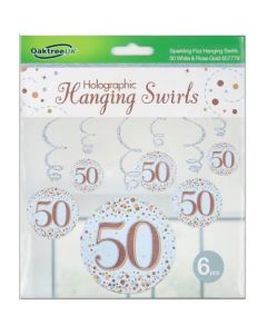 50th Hanging Swirl Sparkling Fizz 50th Birthday Rose Gold (Pack of 6) ('OT657779)