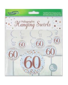 60th Hanging Swirl Sparkling Fizz 60th Birthday Rose Gold (Pack of 6) ('OT657786)