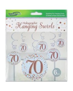 70th Hanging Swirl Sparkling Fizz 70th Birthday Rose Gold (Pack of 6) ('OT657809)