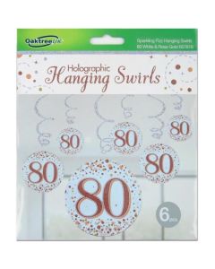 80th Hanging Swirl Sparkling Fizz 80th Birthday Rose Gold (Pack of 6) ('OT657816)