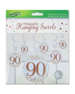 90th Hanging Swirl Sparkling Fizz 90th Birthday Rose Gold (Pack of 6) ('OT657823)