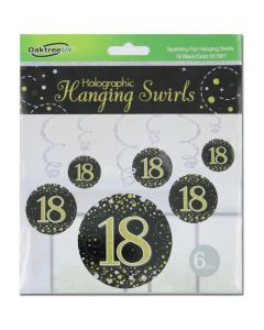 Hanging Swirl Sparkling Fizz 18th Black and Gold (Pack of 6) (OT657861)