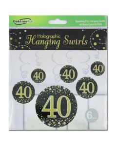 Hanging Swirl Sparkling Fizz 40th Black and Gold (Pack of 6) (OT657908)