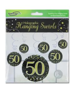 50th Hanging Swirl Sparkling Fizz 50th Birthday Black Gold (Pack of 6) (OT657915)