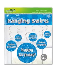 Hanging Swirl Holographic Happy Birthday Blue (Pack of 6) (OT657984)