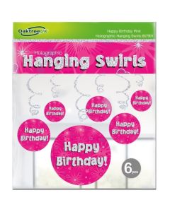 Hanging Swirl Holographic Happy Birthday Pink (Pack of 6) (OT657991)