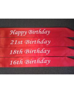 Birthday Sashes White Print on Red (SAR-BDG)