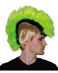 Punk Mohawk Wig - Green With Black & Blonde (WI5807GR)