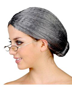 Old Lady Granny Wig With Bun - Grey (WI5872)